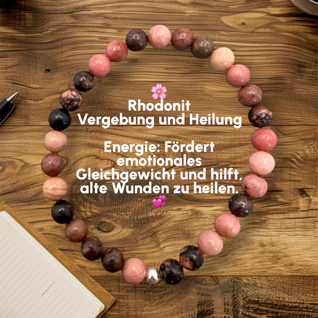 Rhodonit Armband – Vergebung &amp; Heilung | Handgefertigtes Edelstein-ArmRhodonit Armband – Dein Stein für Vergebung und emotionale Heilung
Bringe dein inneres Gleichgewicht wieder in Einklang mit dem Rhodonit-Armband, das emotionale Wund