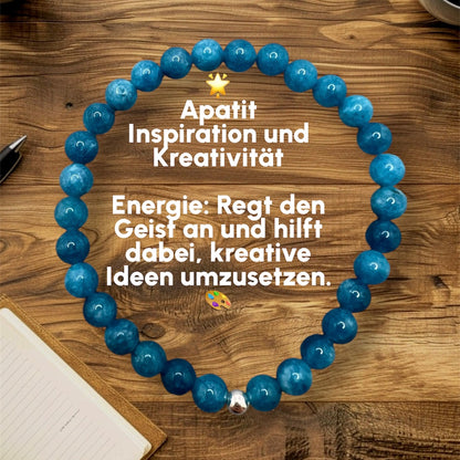 Apatit Armband – Inspiration &amp; Kreativität | Handgefertigtes EdelsteinApatit Armband – Dein Stein für Inspiration und kreative Energie
Lass dich von der kraftvollen Energie des Apatit-Armbands inspirieren, das deinen Geist anregt und d