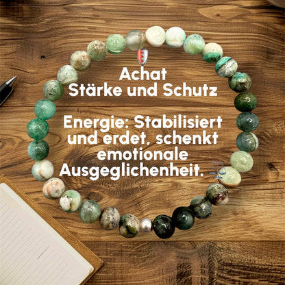 Achat Armband – Stärke &amp; Schutz | Handgefertigtes Edelstein-ArmbandAchat Armband – Dein Stein für Stärke und emotionalen Schutz
Fühle dich stabil und geschützt mit dem Achat-Armband, das dir innere Stärke und emotionale Ausgeglichen