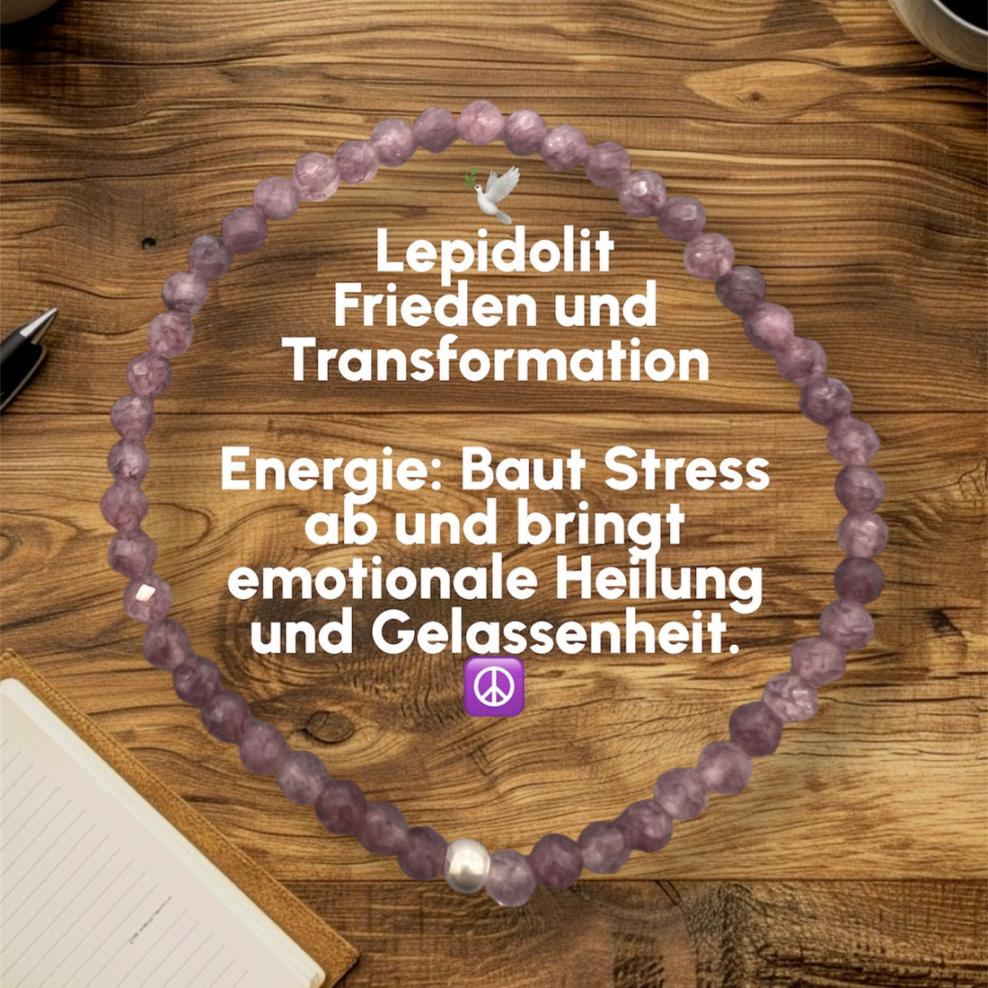 Lepidolith Armband – Frieden &amp; Transformation 🕊️ | Handgefertigtes EdLepidolith Armband – Dein Stein für Frieden und emotionale Heilung 🕊️
Erlebe die beruhigende Energie des Lepidolith und finde Frieden inmitten des hektischen Alltag